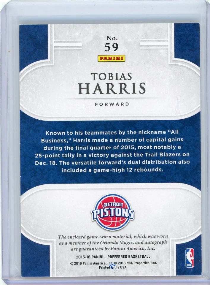2015-16 Panini Preferred Prime Silhouettes Patch Auto #59 Tobias Harris #04/25 - Image 2 of 2