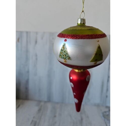 Fitz Floyd Class Unikat Ornament Baum Rot Glitzer Grün Weihnachten