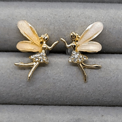 Fairy Elf Pixie Wing Rhinestone Stud Earrings Tinkerbell Folk Fantasy Enchanting