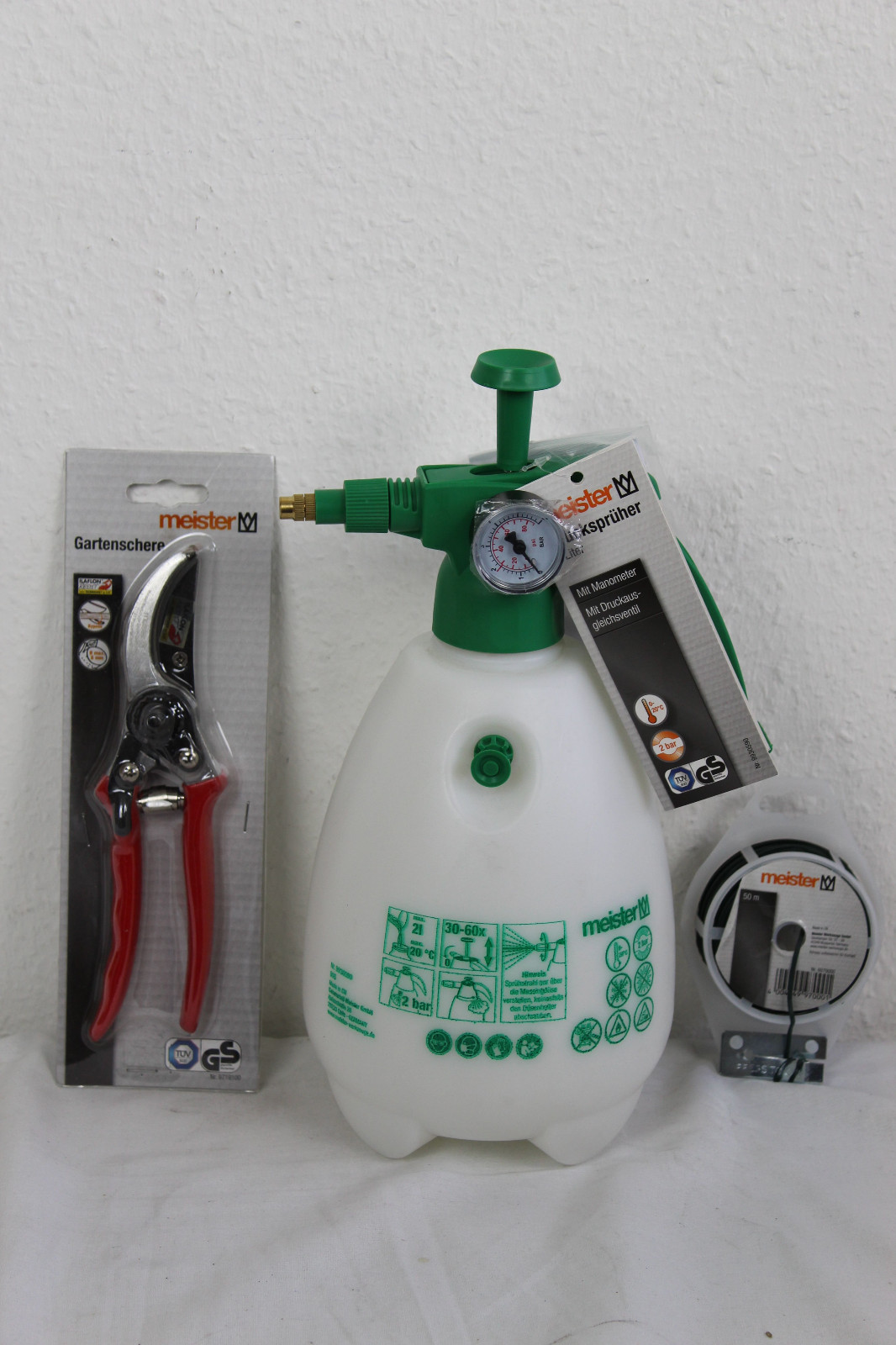 Meister Set Drucksprüher 2 L, Mit Manometer, 9930590+9719100+9970000