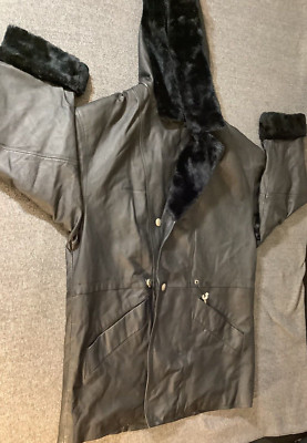 T340 WINLIT NEW YORK LINED FAUX FUR GENUINE LEATHER HOODED TRENCH COAT JACKET