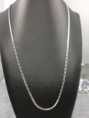 Vintage 925 Italy Silver Flat Snake Chain w/ Wave Line Design 24