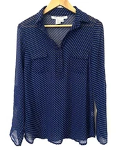 Max Studio Women's Size S Blue Black White Long Sleeve Blouse