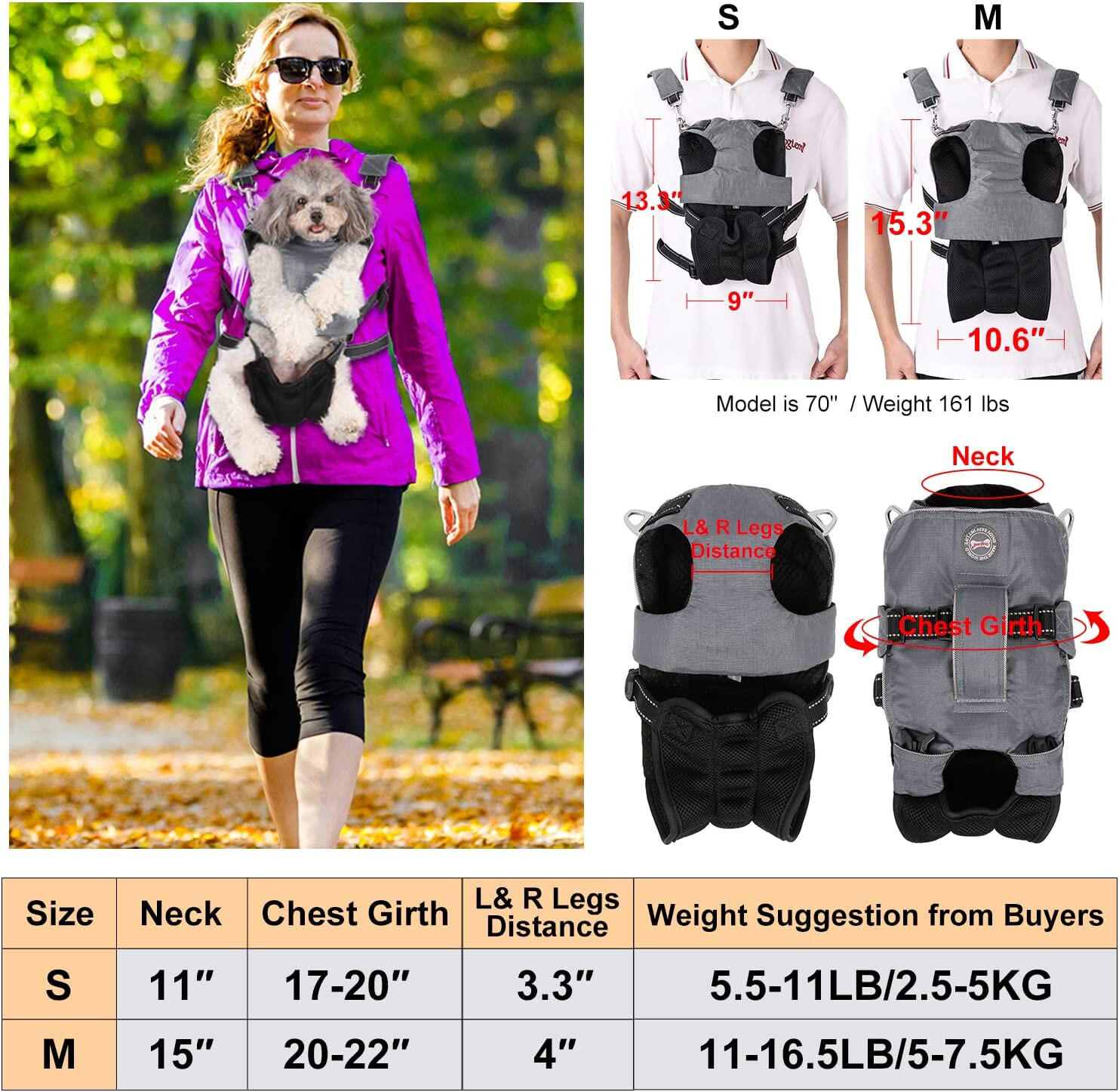 DogLemi chest dog carrier harness backpack legsout style w/Tail Hole