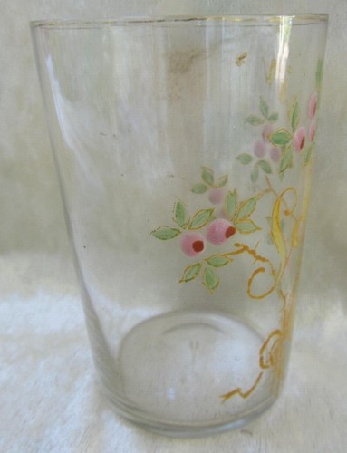 Ancien verre Souvenir à décor floral émaillé rose et or - Photo 5 sur 5