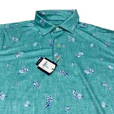 Johnnie-O Polo Shirt Men's XL Jenkins Performance Teal Print Short Sleeve