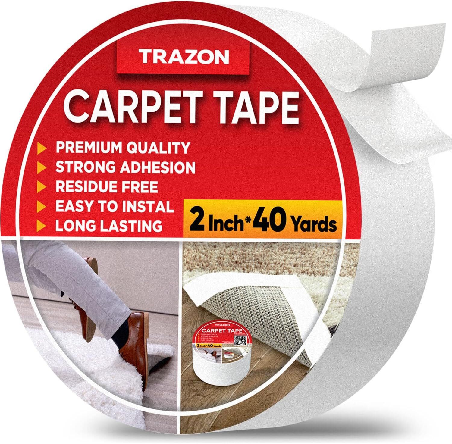 Carpet Binding Tape Double Sided - 2 In / 120 Ft (40 2 Inch / 40 Yards, White