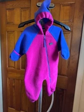90s Vintage LL Bean Fleece Zip Bunting Baby Snowsuit 18 Mo Pink Purple Hooded
