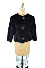 Vintage 1950s Black Evening Jacket Faux Fur Old Hollywood B 42"