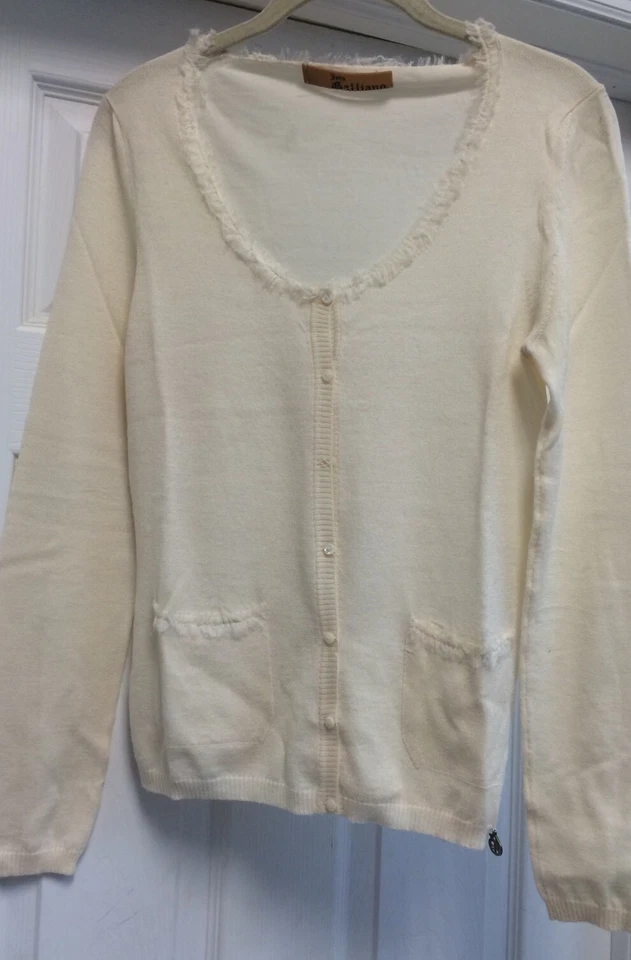 Cárdigan John Galliano Blanco Marfil Sólido 100% Lana Fina Talla S Italia Foto 3 de 4