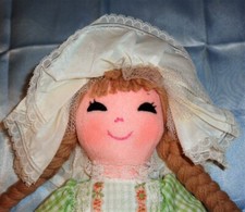 Pretty, Vintage, Handmade Cloth Doll with Blond Braids 16 inches. New