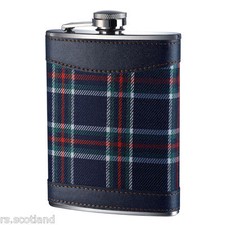 Hip Flask Stainless Steel with Tartan in Blue Color - 8oz, Response Scotland