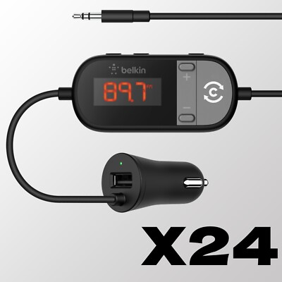 LOT of 24 Belkin Genuine USB-A TuneCast In-Car 3.5mm Aux Audio to FM Transmitter