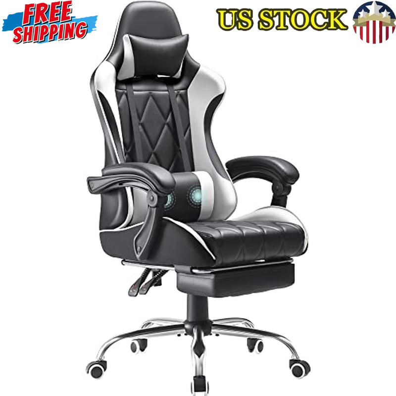 Ergonomic Gaming Chair W/ Footrest Massage Support 360° Swivel High Back New-image