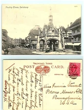 S02-7711, POULTRY GROSS, SALISBURY, U.K. 1910S TO USA, POSTCARD