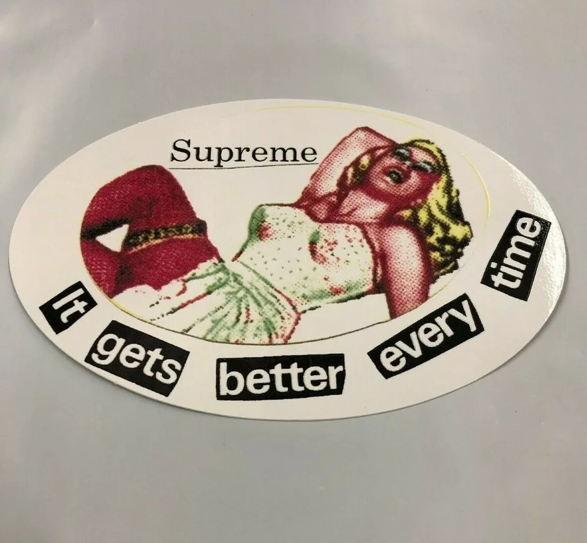 SUPREME It Gets Better Every Time Sticker White box logo camp cap