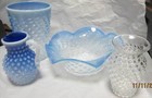 4 Signed Czech Hobnail  Pieces, 3 Opalescent, 1 Clear, 2 Vases 1 Bowl, 1 Pitcher — photo 2