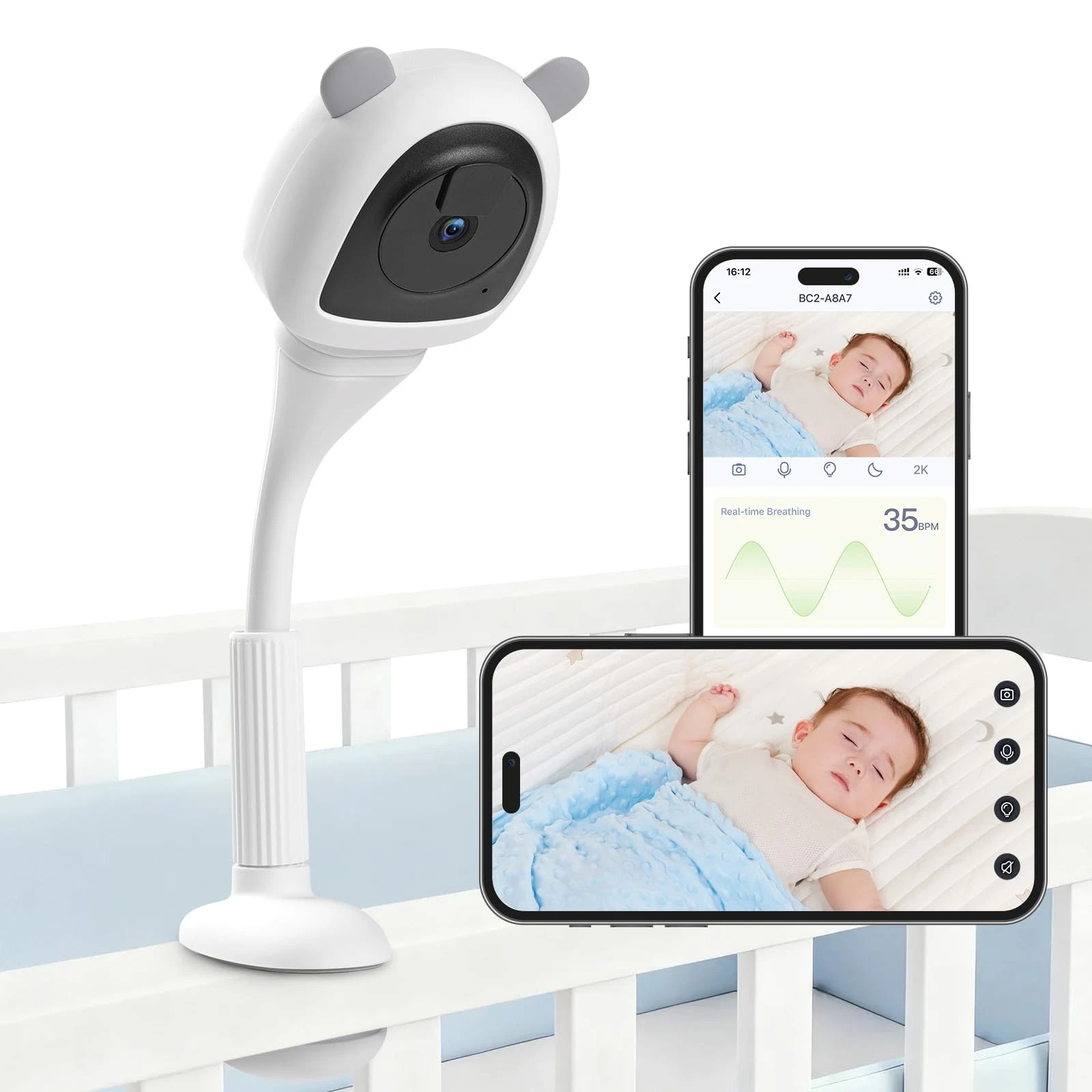 2K Baby Monitor with Camera and Audio Wireless, No WiFi Needed for Crib Mount...