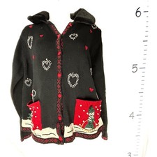 Karen Scott Sport Snowmen Christmas Cardigan Sweater w/Faux Fur Collar XL