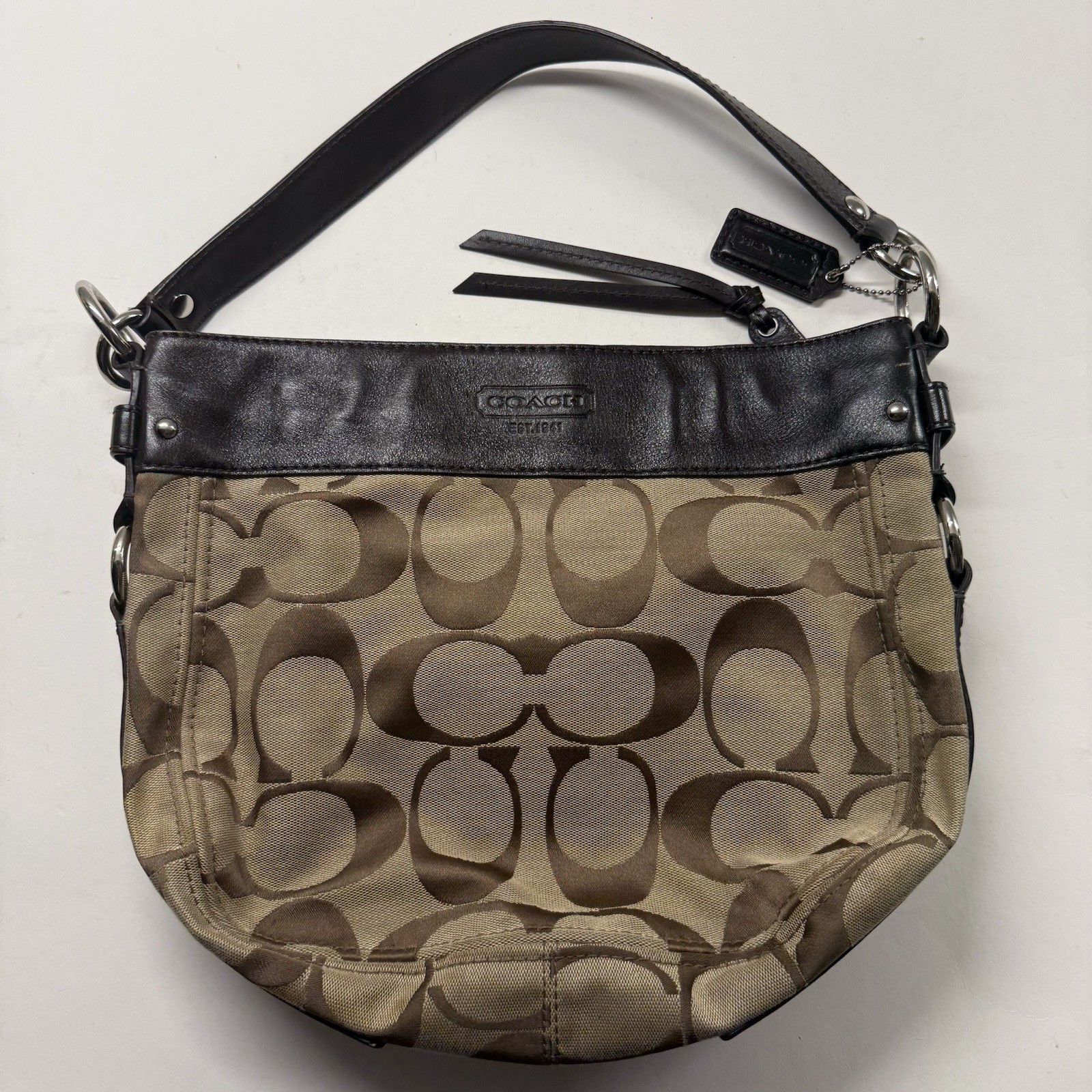 Coach F14708 Zoe Signature Brown Convertible Shoulder Crossbody Hobo Bag