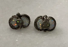 Vintage Signed EFFIE C. ZUNI Sterling Silver & Opal Snake Earrings Pierced 8.73g