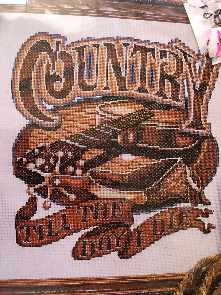 Country Till The Day I Die Music Guitar Cross Stitch Kit 14" x 14" - Image 2 of 3