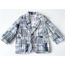 NWT Janie Jack Toddler Boy's Blue and White Patchwork Sport Coat Blazer 12-18