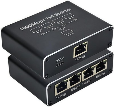 Gigabit Ethernet Splitter RJ45 LAN Network Adapter 1 to 4 Port 1000Mbps for PC