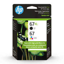 HP 67 Tri-Color Ink Cartridges High/Standard Yield 2 per Pack, 67XL Black, Cyan,