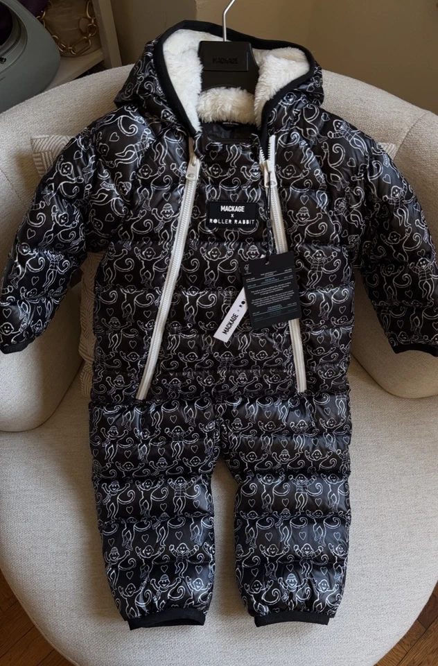 Mackage x Roller Rabbit Kids Baby Down Snowsuit 12M Black $375 NEW Puffer - Image 2 of 4