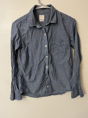 Gap The Fitted Boyfriend Blue Solid Button Down Long Sleeve Shirt XS