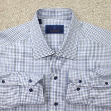 David Donahue Shirt Mens Large Blue Plaid 100 Cotton Long Sleeve Button Up