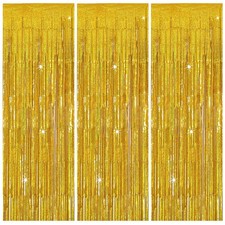 3 Pack Gold Backdrop Birthday Decorations Foil Curtain Backdrop Gold Streamer...