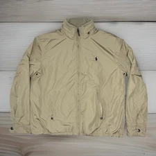 Vintage Polo Ralph Lauren Jacket Windbreaker Coat Men’s XL Packable Hood Beige