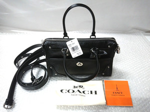 COACH Rhyder Satchel Bag 24 CFN69 LHBLK Black Glazed Leather 3way Shoulder Bag