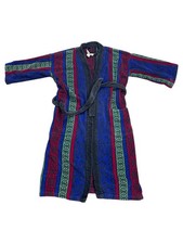Vintage Perry Ellis 90s Cotton Robe Striped Aztec Southwestern Terry Cloth Heavy