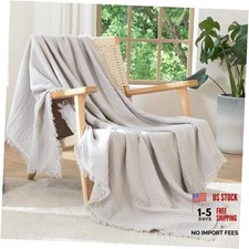 Muslin Blanket - 100 Cotton 4-Layer Gauze Blanket with All Throw Light Grey