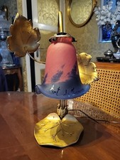 Lampe Art Nouveau Bronze Doré Tulipe Pate De Verre Art De France Nénuphar 