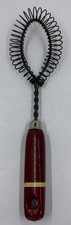 Vintage Red Wood Handle Coil Wire Whisk Egg Beater Retro Kitchen Utensil