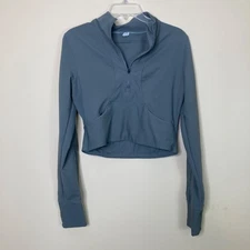 90 Degree By Reflex Womens Large Green Ribbed Quarter-Zip Cropped Pullover