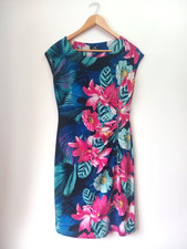 Wallis Size 12 Stretchy Dress Multi Tropical Floral Ruched Zip Detail Summer