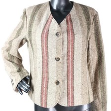 VTG Legend's Virticle Striped Wool Collerless Blazer Jacket Women's Size 18 Reg