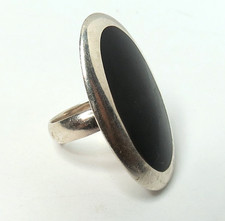 VTG LARGE WOMENS FAS 925 STERLING SILVER BLACK ONYX RING SZ 6.75. 38mm X 24mm