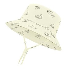 Baby Sun Hat - Toddler Bucket Beach Hat for Infant Swim 4-8 Years Beige Sharks