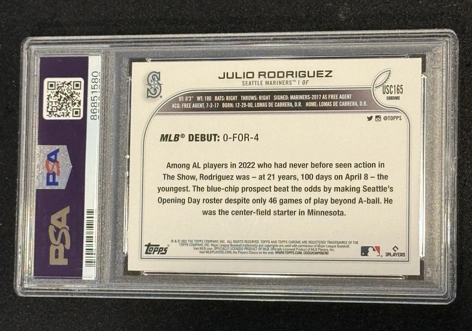 2022 Topps Chrome Update Julio Rodriguez RC Rookie #USC165 Mariners PSA 10 - Image 3 of 3