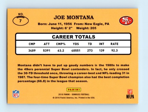 2016 Donruss - 1987 Classics Joe Montana #7 - Picture 2 of 2