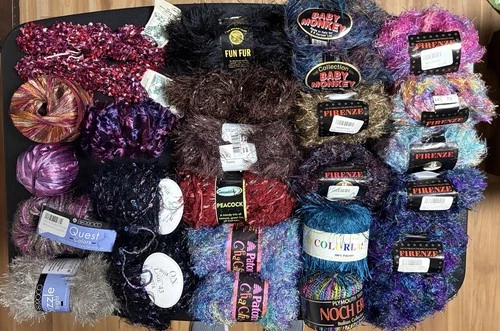 Novelty Designer Yarn Lot 27 Eyelash Ladder Ribbon Multicolor Assorted Textured - product listing photo