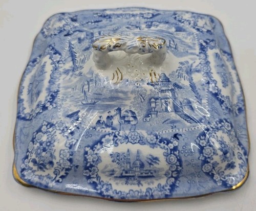 Antique Ridgway ORIENTAL 8” Blue/Gold Trimmed Serving Bowl W/ Lid VG Condition - Picture 10 of 12