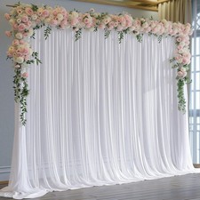 White Sheer Tulle Backdrop Curtains Photo Ceiling Drapes 10x10 Ft 2 Pack