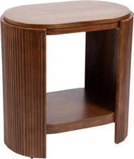 Mid-Century Walnut Brown Mango Wood Two-Tier Side Table & Nightstand